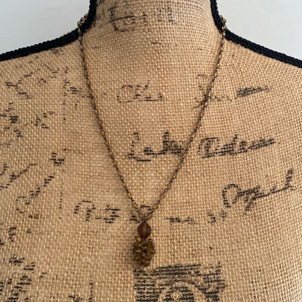 Cheryl Reis Cluster Beaded Necklace Boho Acorn Brown‎